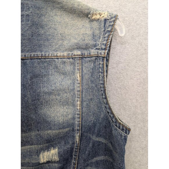 Agile Denim Vest Mens Large Distressed Trucker Button Front Sleeveless Pockets - Picture 9 of 14